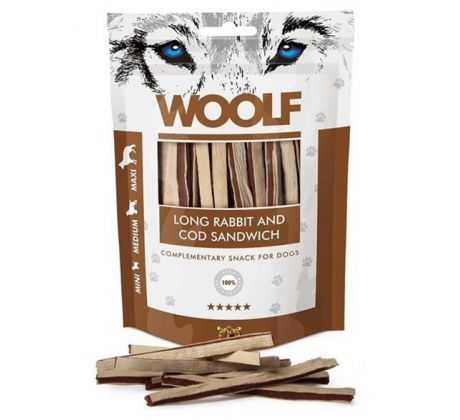 Pamlsok Woolf Dog Soft Rabbit and Pollock Sandwich LONG 100g