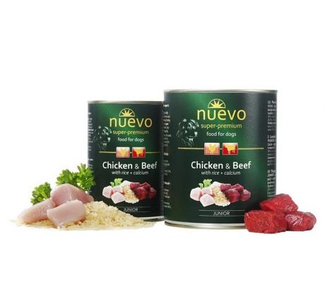 NUEVO dog Junior Chicken & Beef 800 g konzerva