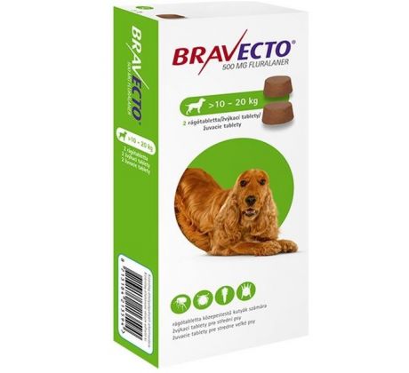 Bravecto žuvacie tablety M 10-20 kg 500 mg  2 x 1 tbl.