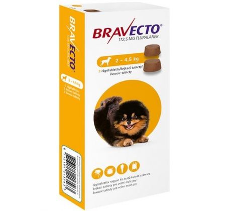 Bravecto Dog XS 112,5 mg žuvacie tablety pre veľmi malé psy ( od 2 do 4,5 kg ) 2 x 1 tbl.