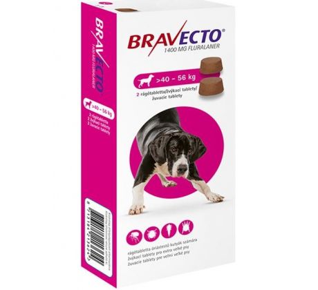 Bravecto Dog XL 1400 mg žuvacie tablety pre veľmi veľké psy ( od 40 do 56 kg ) 2 x 1 tbl.