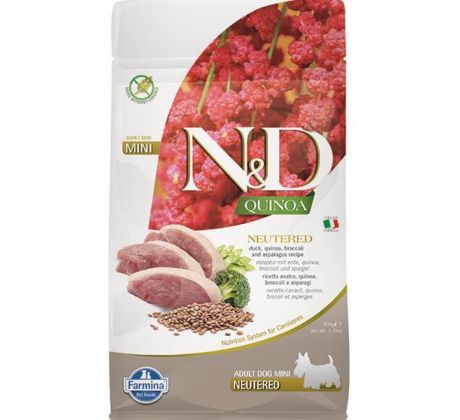 Farmina N&D dog QUINOA (GF) adult mini, neutered, duck, broccoli & asparagus 0,8 kg